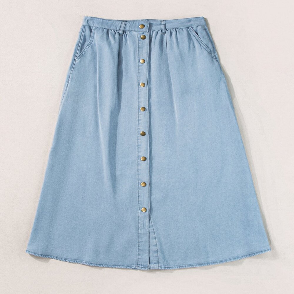 💙 NWT Mist Blue Button-Down Maxi Denim Skirt – Size XL (US 16-18)